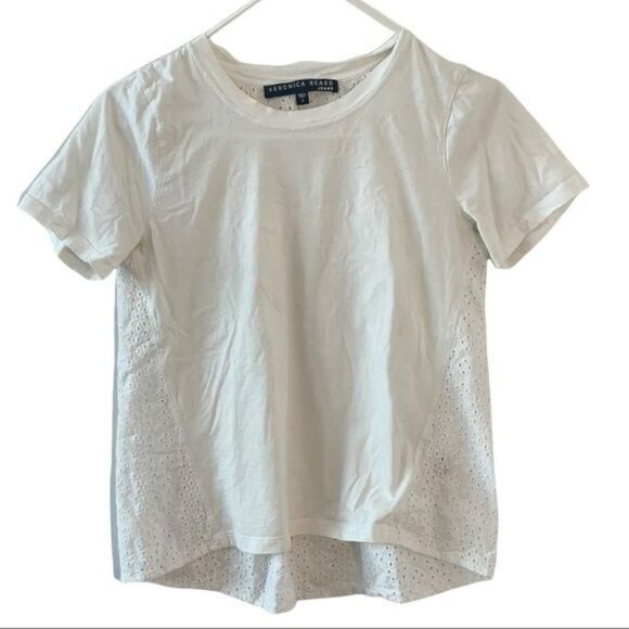 VERONICA BEARD Womens White Mauna Eyelet Short Sleeve Crew Neck Tee SMALL - Picture 2 of 11